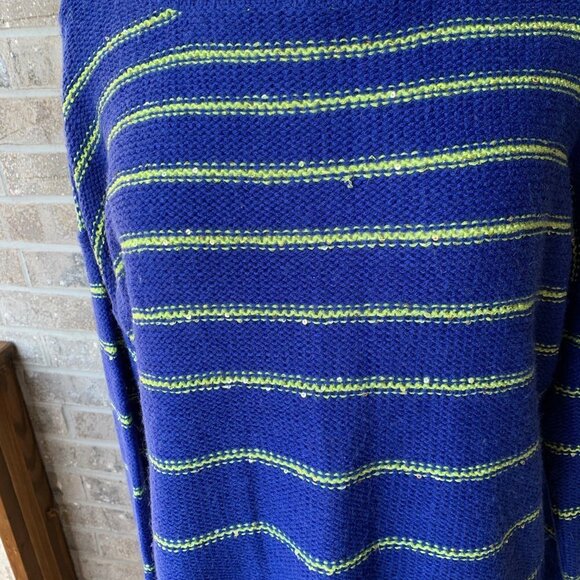 A.N.A. Sweater Blue Green Stripe Sequin Detail Striped L Large Dolman Sleeve - Picture 2 of 6